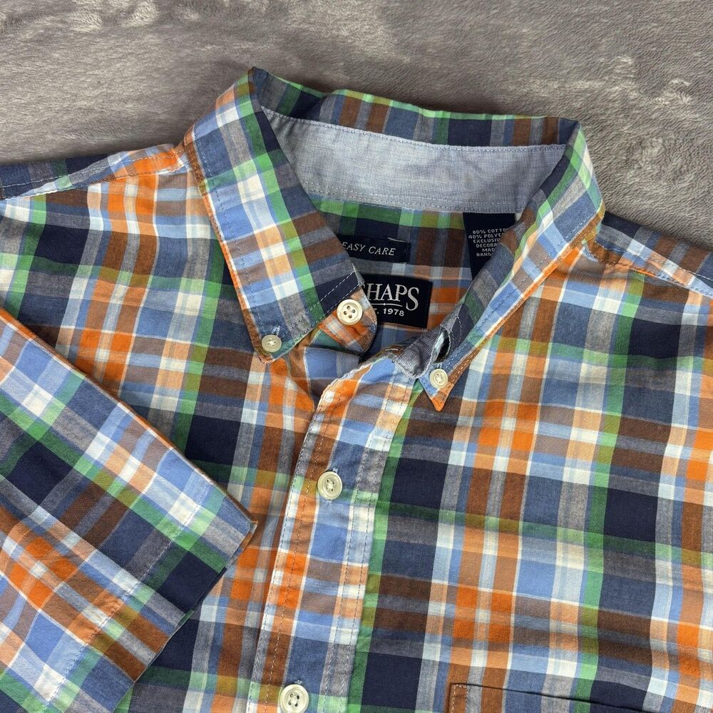 Chaps Shirt Mens Large Multicolor Plaid Easy Care‎ Button Down Short Sleeve